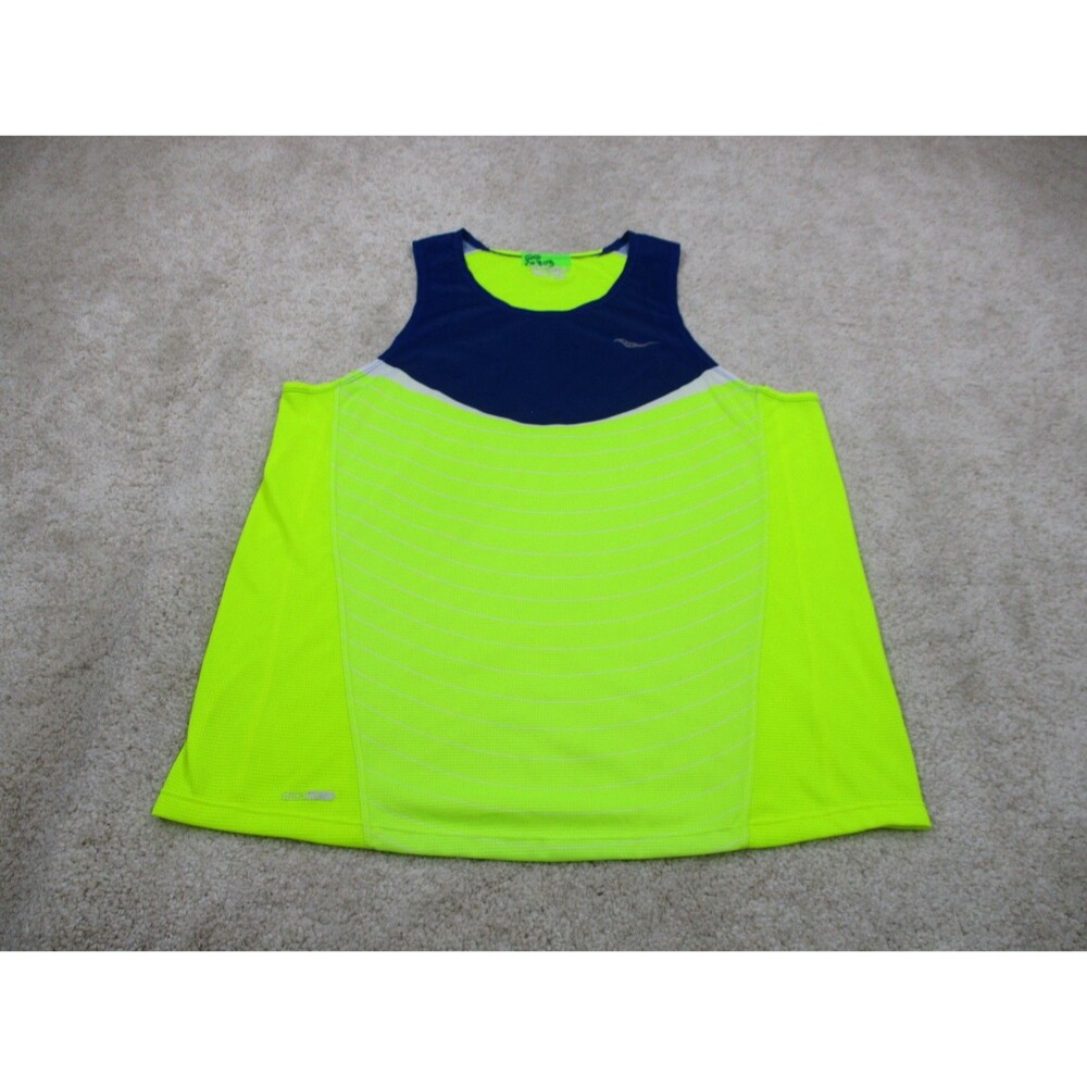 Saucony Shirt Mens Medium Neon High Visibility Tank Top Athletic Running Workout